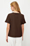 Kahverengi %100 Pamuk Basic Bisiklet Yaka Örme T-Shirt TWOSS23TS00000 - 6