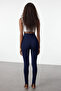 Lacivert Fırçalı Soft Kumaş Füzo Tam Boy Yoga Örme Spor Tayt THMAW25TY00009 - 5