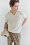Ecru Regular Textured Knitwear Polo Neck T-Shirt Tmnss25Po00027