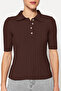 Kahverengi Basic Polo Yaka T-Shirt Görünümlü Triko İnce Bluz TWOSS20BZ0112 - 7