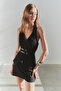Siyah Fitted Kemerli Dokuma Yelek TWOSS25YE00077 - 9