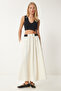 Women's Light Yellow Pocket Flared Parachute Skirt Hc00228 - 2