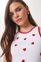 Women White Red Heart Textured Knitted Blouse Us00958 - 3