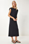 Women's Black Padded Basic Summer Modal Dress Ej00002 - 4