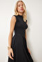 Women's Black Ruched Midi Sandy Dress UB00320 - 5