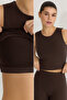 Kahverengi Fırçalı Soft Kumaş 2 Katlı İçi Pedli Spor Sütyenli Örme Üst/Bluz THMSS25BZ00001