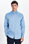 Men's Regular Fit Classic Cut 100% Cotton Satin Single Pocket Blue Shirt