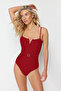 Red Belted Strapless Covered Hipster Swimsuit Tbess21Ma0134