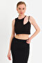 Women's Black Windowed Crop Blouse Ur875