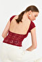 Women's Burgundy Backless Lace Blouse Zh04