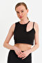 Women's Black Windowed Crop Blouse Ur875 - 3