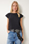 Women's Black Basic Knitted T-Shirt Hw00017 - 2