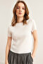 Women's Ecru Crew Neck Short Sleeve Pleated Blouse Blz- 19002892 - 5