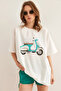 Women's White Motorcycle Printed 2 Thread Comfortable Fit T-Shirt Tsh- 19000850