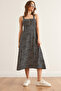 Women's Black and White Polka Dot Zippered Patterned Knitted Dress Elb- 19000615