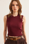 Women's Burgundy Biscuit Neck Sleeveless Pleated Blouse Blz- 19002891 - 3