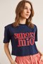 Women's Navy Blue Amore Printed Crop Cotton T-Shirt Tsh-19000858 - 4