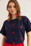 Women's Navy Blue Heart Embroidered Cotton Regular Fit T-Shirt Tsh- 19000864 - 4
