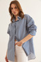 Women's Striped Navy Blue Hidden Placket Poplin Shirt Gml- 19000867 - 3