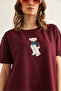 Women's Burgundy Teddy Bear Printed Tunic Dress Elb- 19002352 - 6