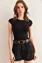 Women's Black Stitching Detailed Soft Touch Stretchy Blouse Blz- 19002895 - 2