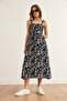 Women's Shawl Navy Blue Zippered Patterned Knitted Dress Elb-19000615 - 4
