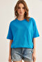 Women's Blue Crew Neck Cotton T-Shirt Tsh- 19000853