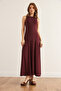Women's Burgundy Deep Slit Draped Sandy Dress Elb- 19002356 - 2