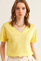 Women's Yellow Flared V-Neck Crop T-Shirt Tsh- 19000861 - 3