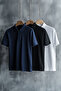 Siyah-Beyaz-Lacivert Slim/Dar Kesim 3'lü Paket Polo Yaka T-shirt TMNSS25PO00047