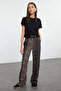 Brown Leopard Print Straigth/Straight Cut Woven Fabric Pants Twoaw25Pl00030 - 3