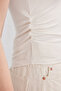 Ekru Büzgü/Drape Detaylı Fitted Esnek Örme Bluz TWOSS25BZ00505 - 3