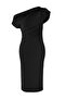 Siyah Midi Büzgü/Drape Detaylı Örme Elbise TWOSS25EL00780 - 5