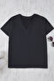 Antrasit V Yaka Modal Dökümlü Rahat Büyük Beden T-shirt TBBSS25BF00053 - 5