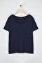 Lacivert Regular Fit Havuz Yaka Büyük Beden T-shirt TBBSS25BF00063 - 9