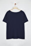 Lacivert Regular Fit Havuz Yaka Büyük Beden T-shirt TBBSS25BF00063 - 12