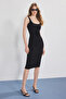 Siyah Midi Bodycone/Vücuda Oturan Örme Elbise TWOSS25EL00774 - 2