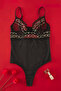 Siyah Tül Çiçekli Brodeli Kapsız Örme Body THMSS25BD00007 - 5