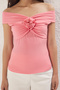 Pembe Gül Detaylı Fitted/Vucuda Oturan Esnek Örme Bluz TWOSS25BZ00041 - 3