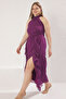 Purple Chiffon Maxi Ruffle Halter Woven Plus Size Dress Tbbss25Ah00170 - 2