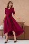 Flexible Crepe Fabric Double Breasted Collar Belt Detailed Wraped Flared Cut Midi Length Burgundy Evening Dress 410