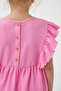 Ruffled Girls' Summer Waffle Dress Dark Pink - 3