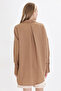 Women's Light Brown Oversize Textured Linen Look Wide Cuff Shirt ARM-24K001001 - 7