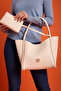 Women's Beige Shoulder and Shoulder Bag with Wide Compartment Magnet Closure with Athens Puppy Wallet - 3