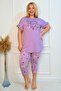 Plus Size Elastic Waist Comfort Model Viscose Cotton Women's Capri Pajamas Suit - 3