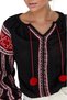 Women's Black V-Neck White Knitted Tassel Cotton Knitwear Blouse