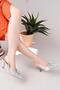 Bow Women's Stiletto Stone Pointed Toe Open Back Evening Dress Heeled Shoes Silver - 2