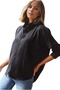 Women's Linen Black Long Sleeve Oversize Shirt - 4