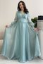 Asymmetrical Skirt Balloon Sleeve Princess V-Neck Evening Dress Water Green, Black, Gold, Powder Pink, Indigo