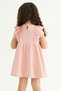 Crew Neck Short Sleeve Collar Frilly Waist Frosted Pink Color Girl's Dress - 3